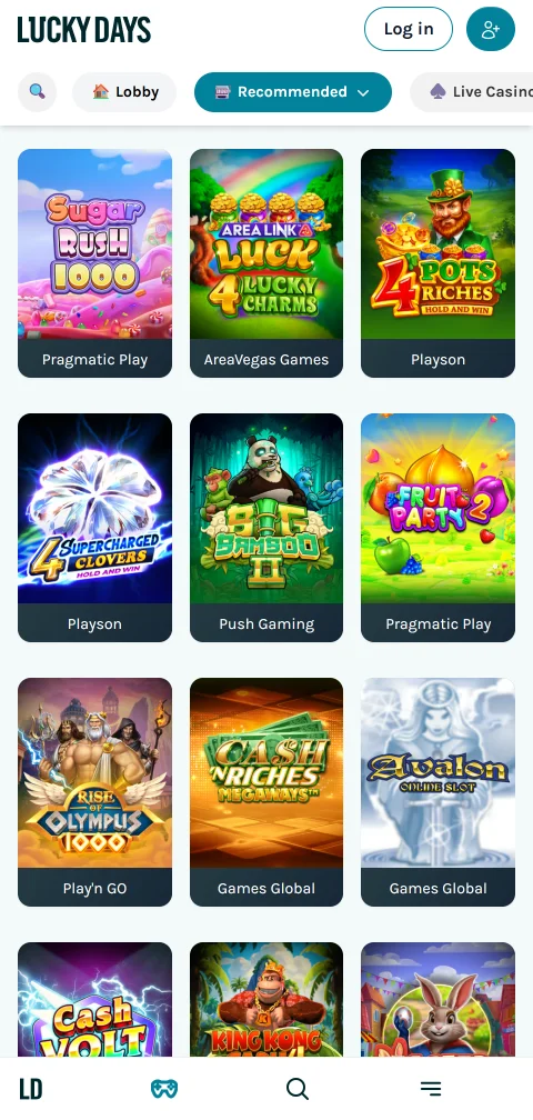 LuckyDays Casino depósitos y retiros disponibles