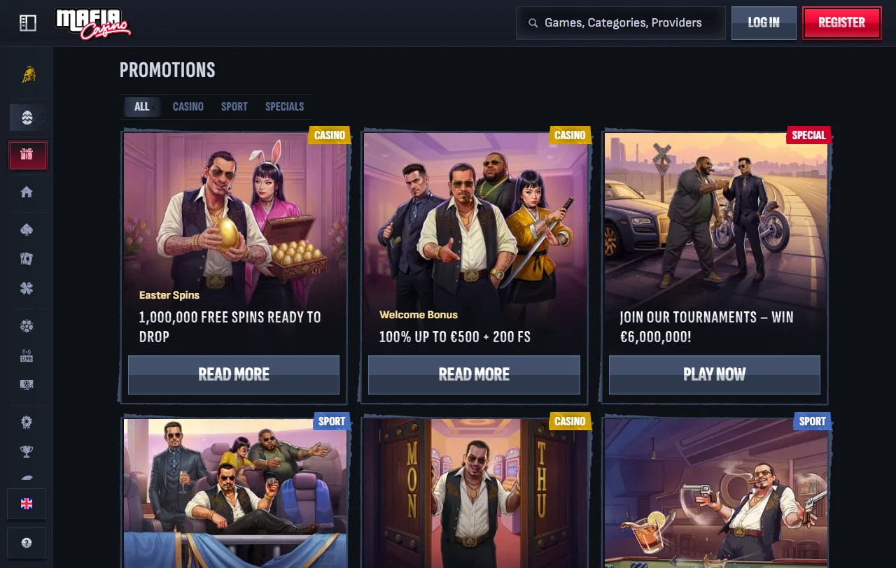 Mafia Casino bonos de bienvenida y promociones