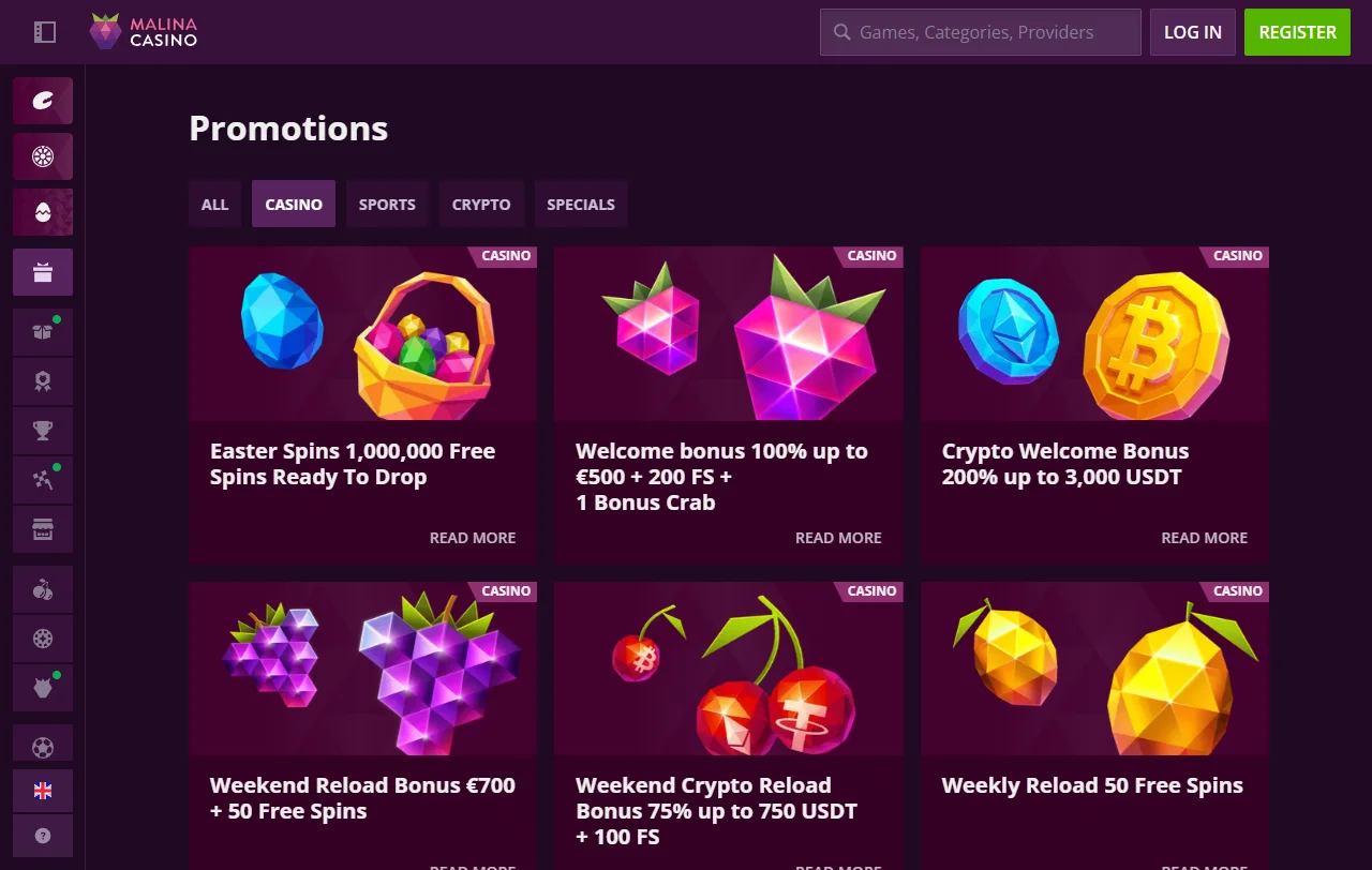 Malina Casino juegos, slots y casino en vivo