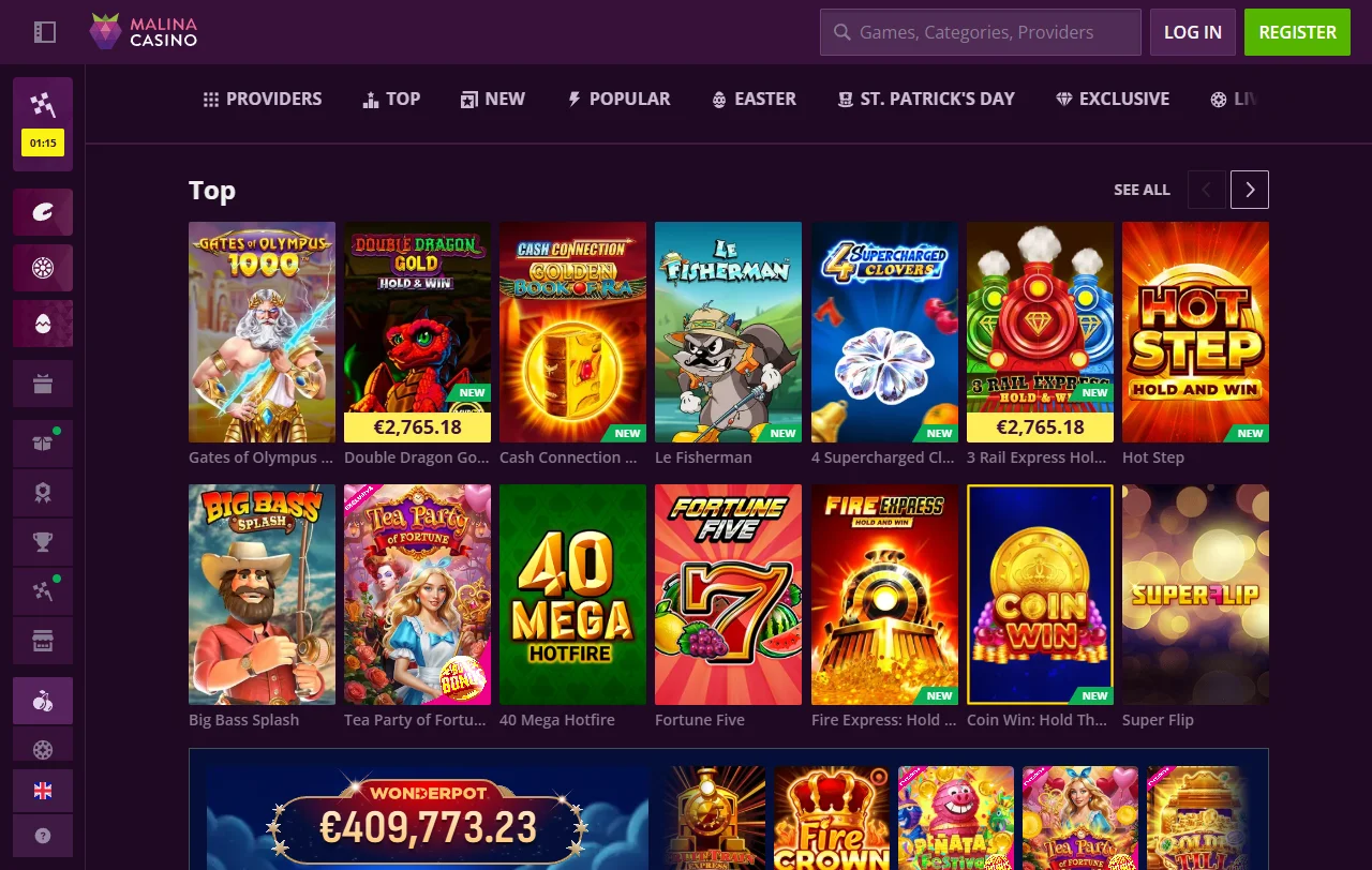 Malina Casino bonos, promociones y condiciones de entrada