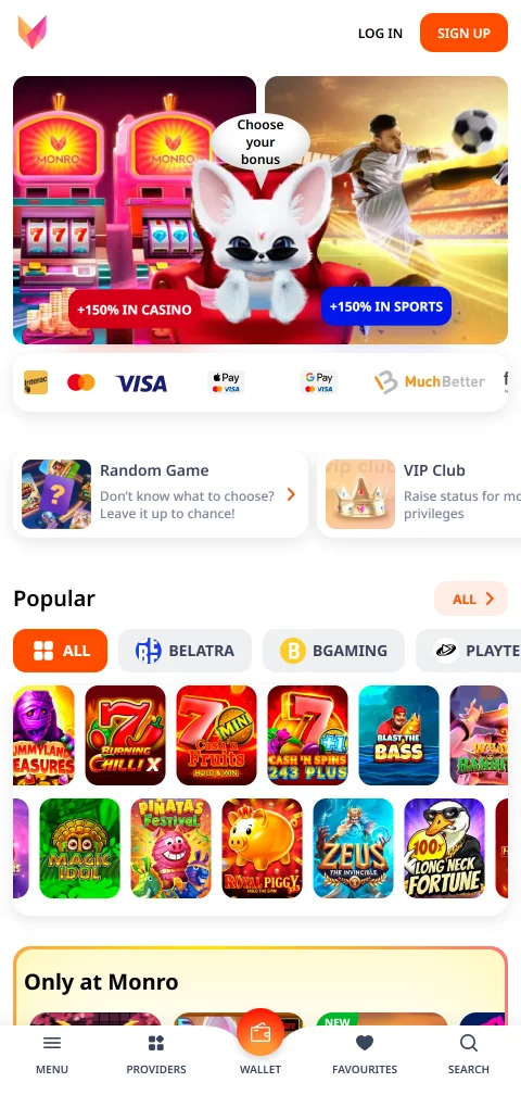 Monro Casino adaptado a móviles y acceso desde navegador