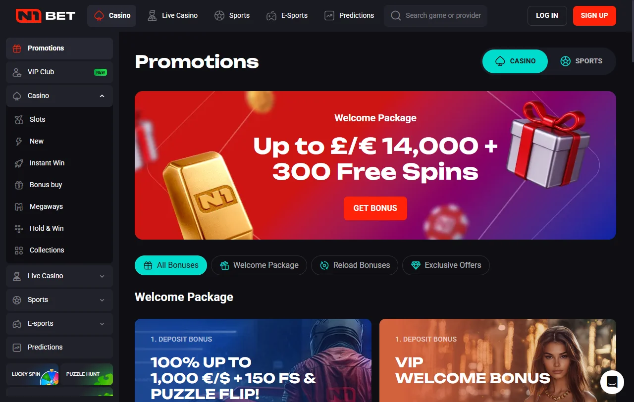 N1Bet Casino bonos, promociones y requisitos de apuesta