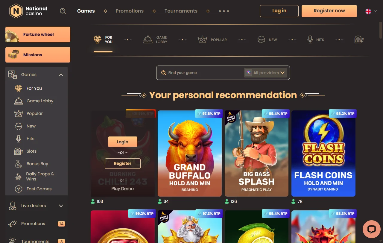 National Casino catálogo de juegos y proveedores destacados