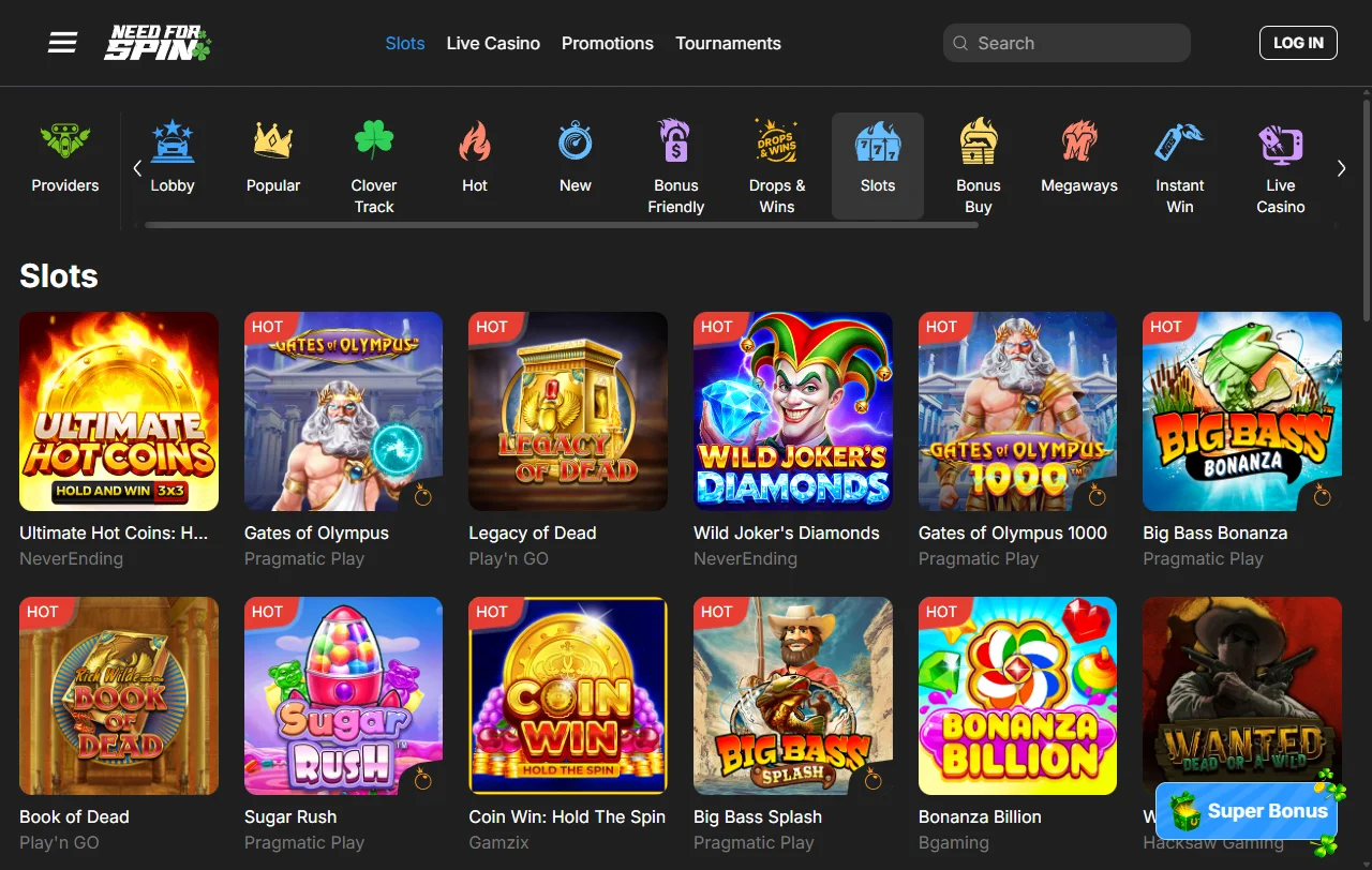 Need for Spin Casino con juegos, slots y casino en vivo