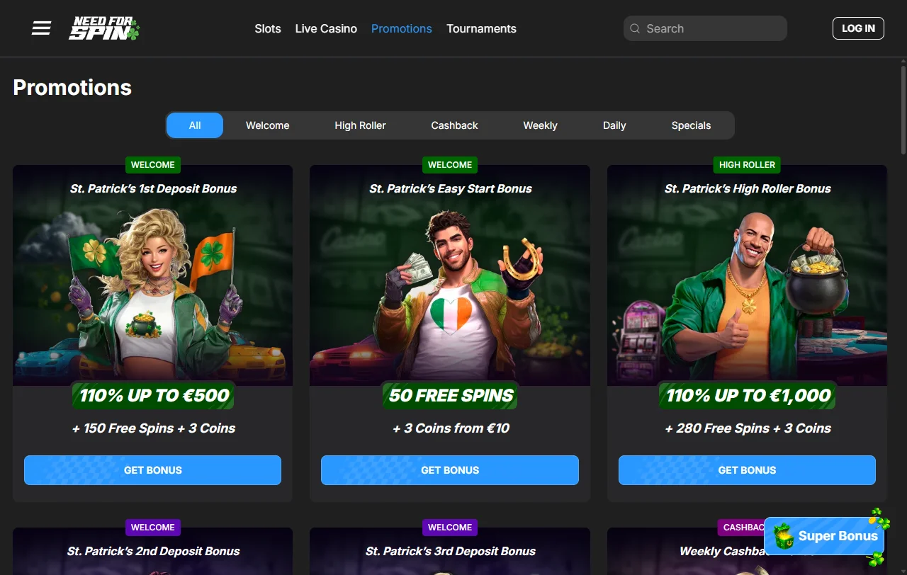 Need for Spin Casino y sus bonos de bienvenida principales