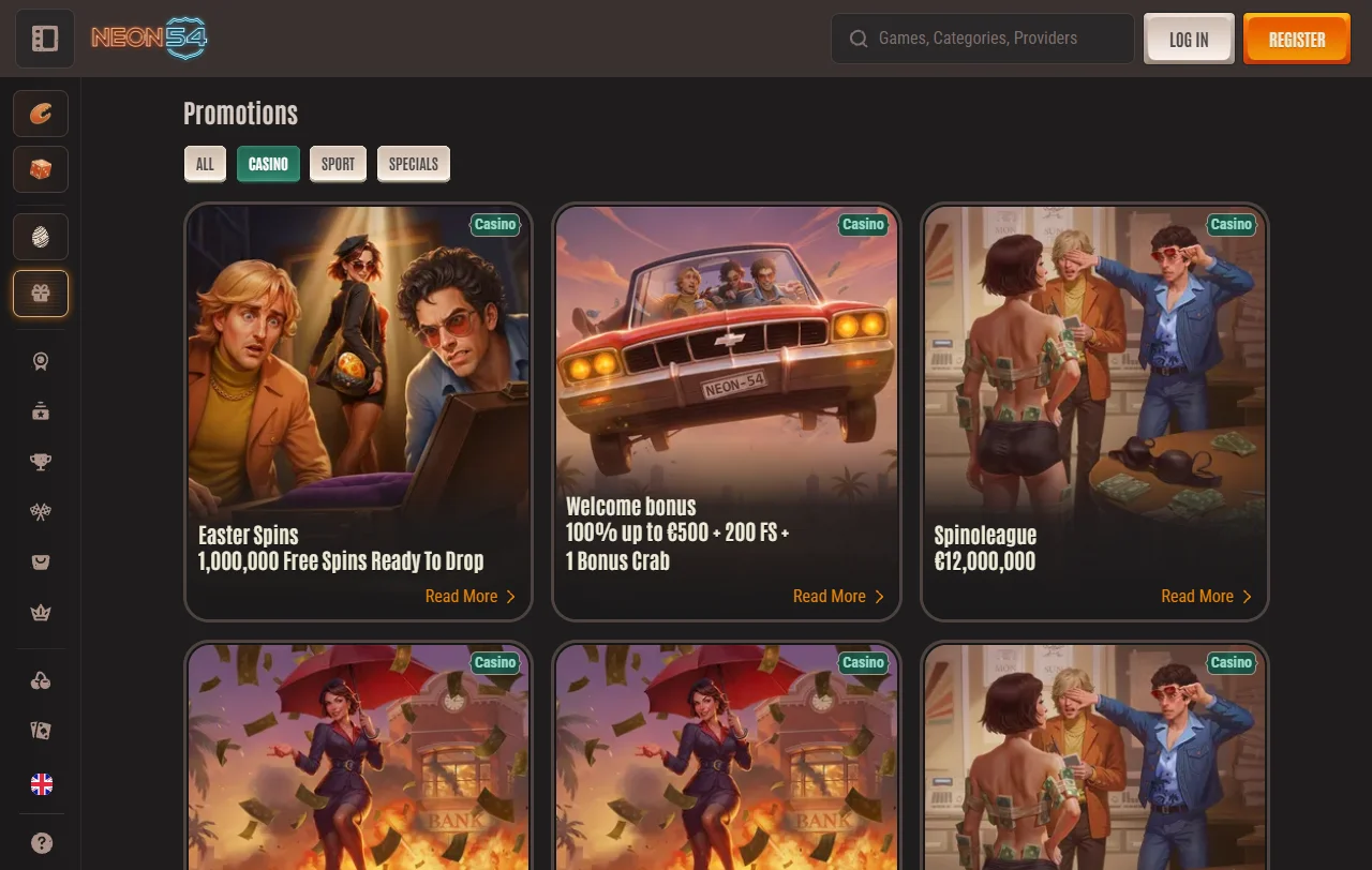 Neon54 Casino con amplia oferta de juegos y mesas