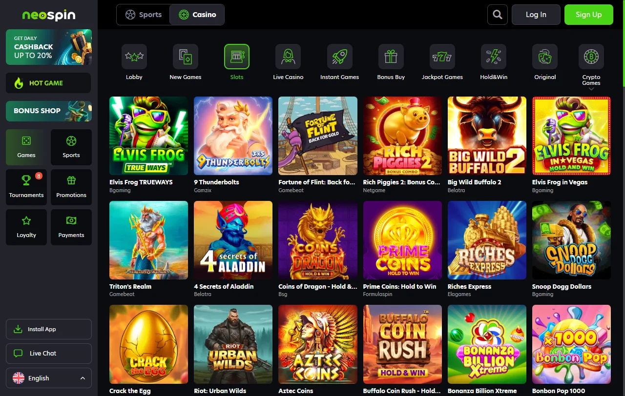 Neospin Casino juegos, tragamonedas y casino en vivo