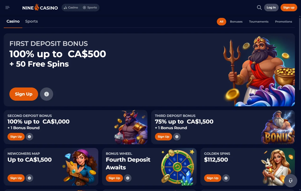 Nine Casino bonos de bienvenida y promociones principales