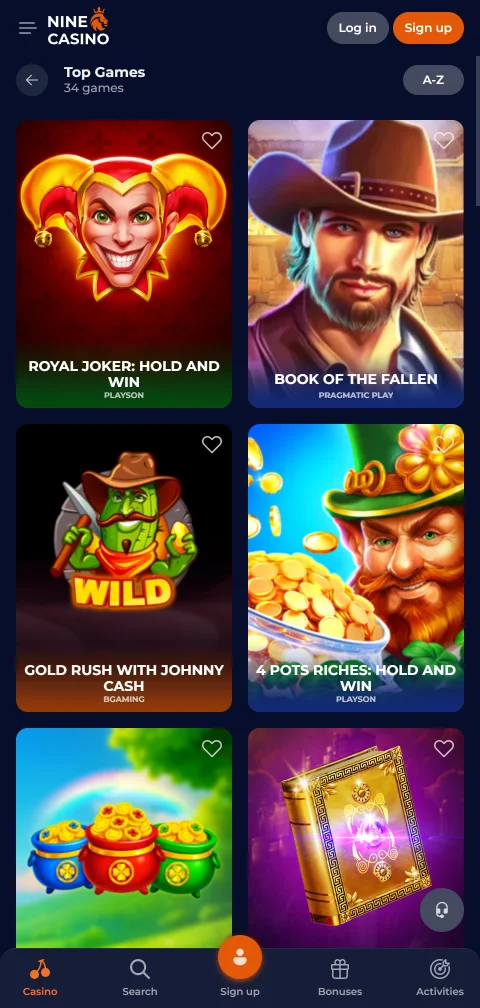 Nine Casino depósitos y retiros con métodos variados