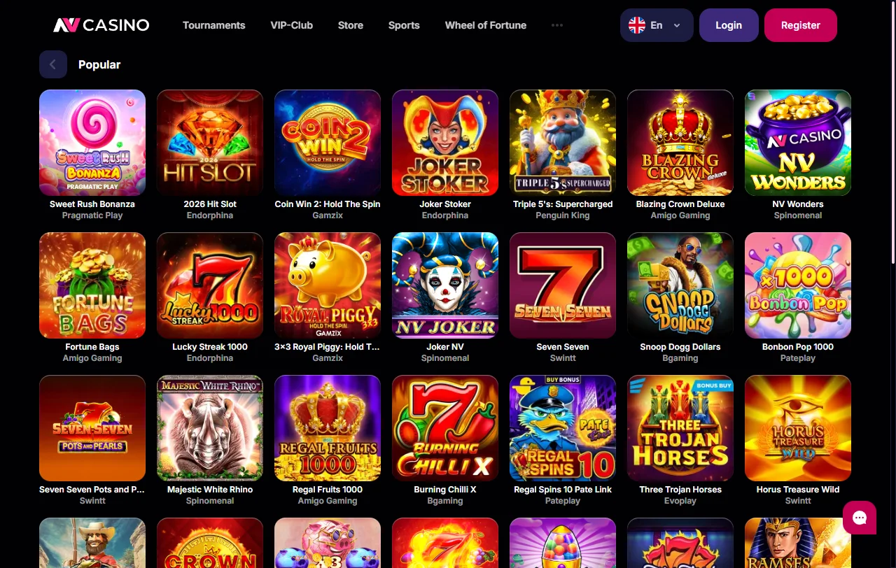 Juegos y proveedores destacados en NV Casino