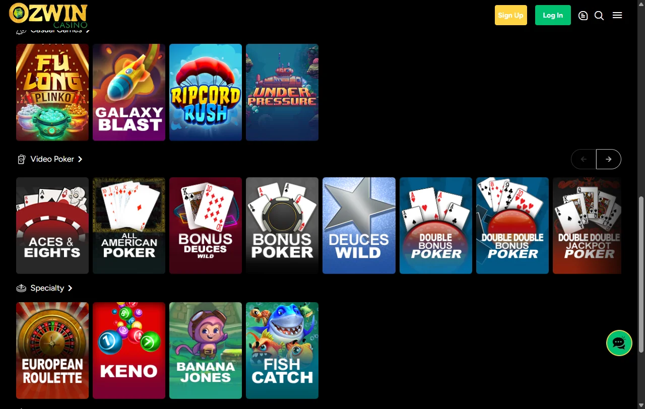 Ozwin Casino juegos, tragamonedas y opciones de entretenimiento