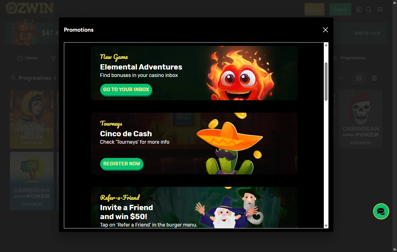 Ozwin Casino bonos, promociones y condiciones de bienvenida