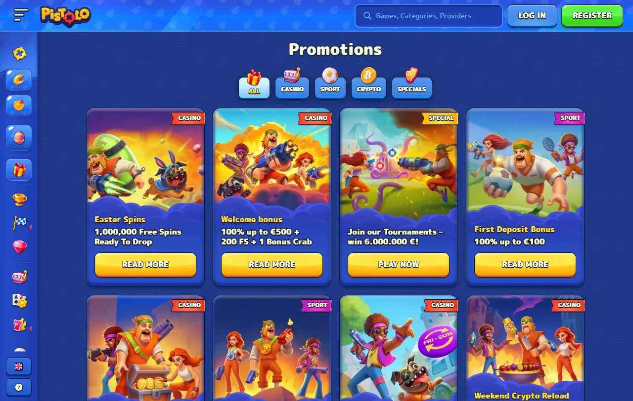 Pistolo Casino con juegos, mesas y catálogo variado