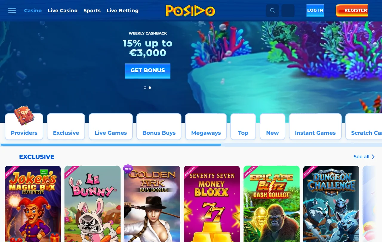 Posido Casino selección de juegos y proveedores destacados