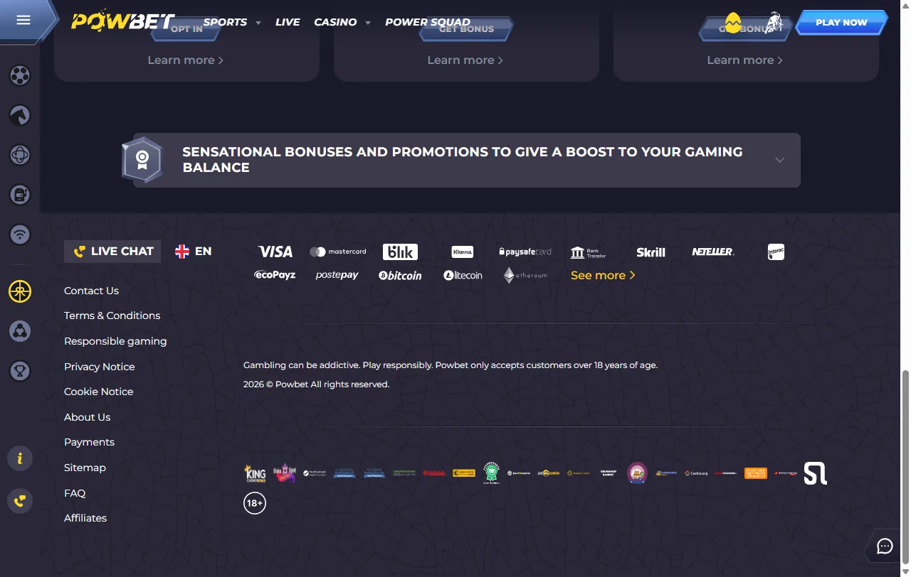 Powbet Casino con tragamonedas y juegos en vivo