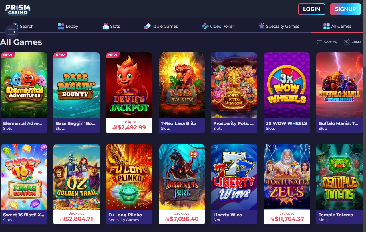 Prism Casino catálogo de juegos y proveedores destacados