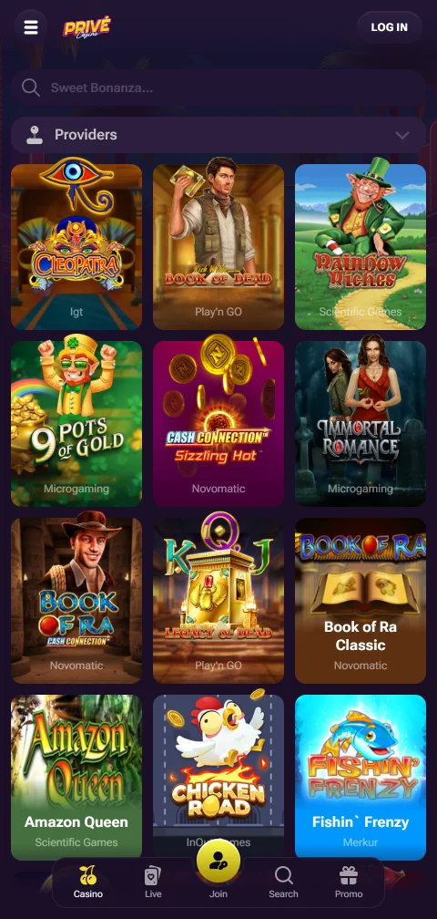 Prive Casino con depósitos y retiros para usuarios peruanos