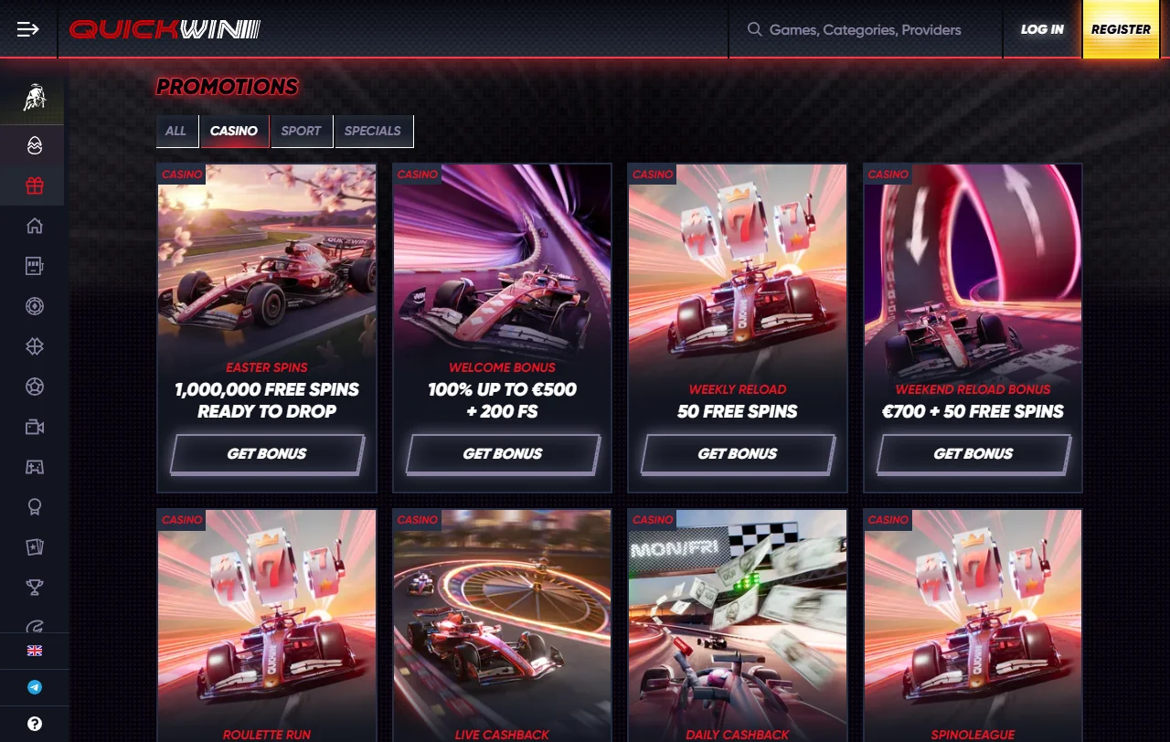 QuickWin Casino bonos, promociones y oferta de bienvenida para jugadores