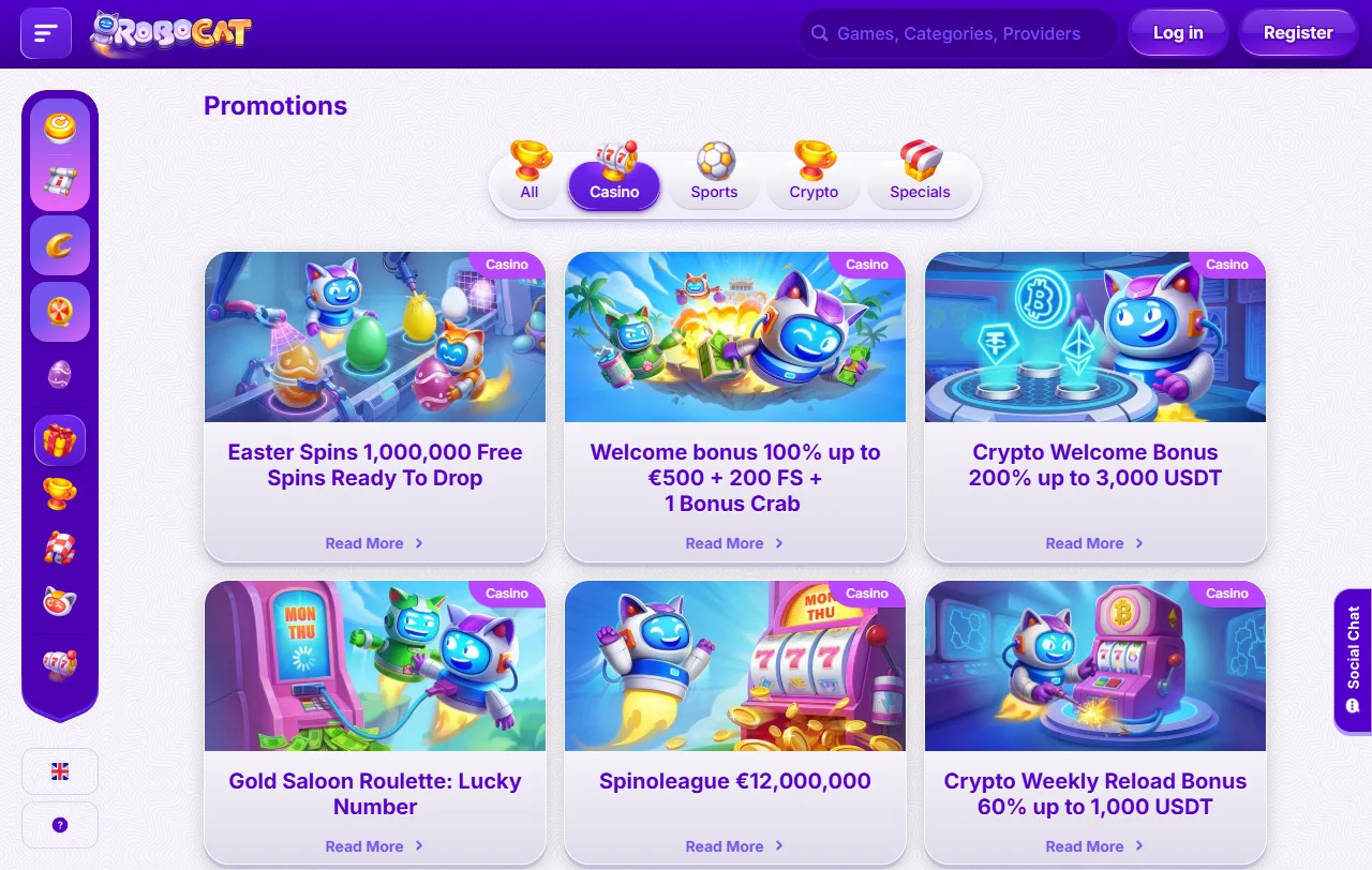 RoboCat Casino juegos y proveedores disponibles en Perú