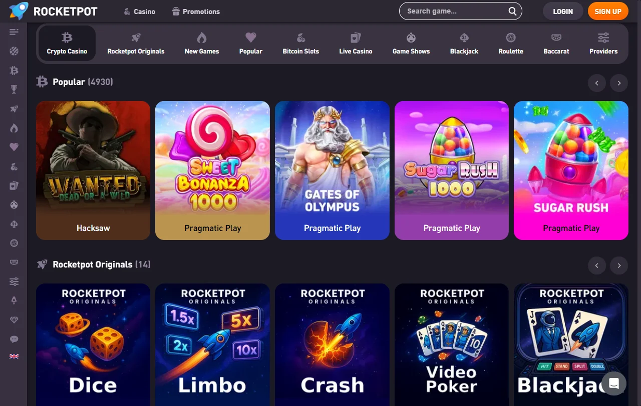 RocketPot Casino juegos, slots y casino en vivo para jugadores