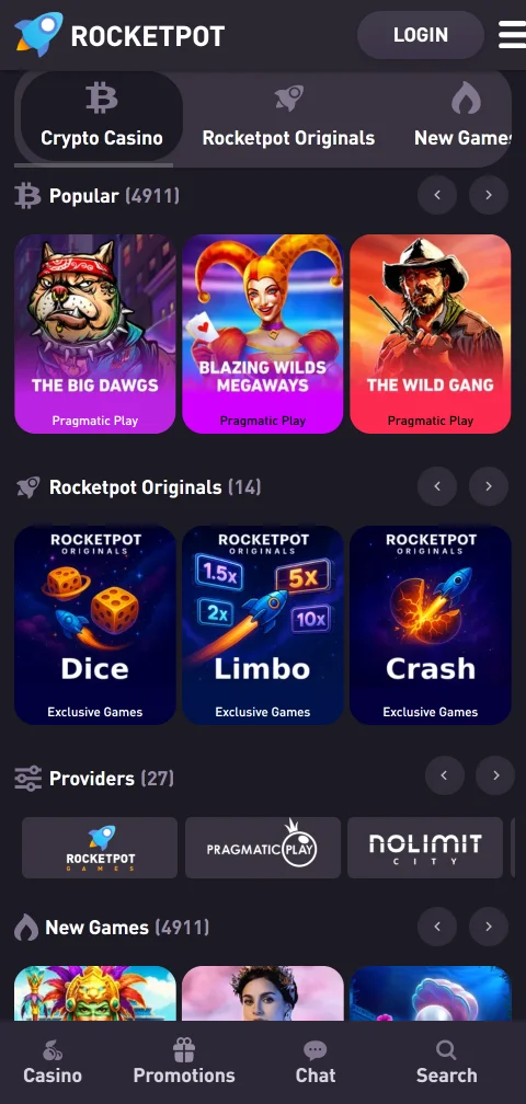 RocketPot Casino depósitos, retiros y métodos de pago digitales
