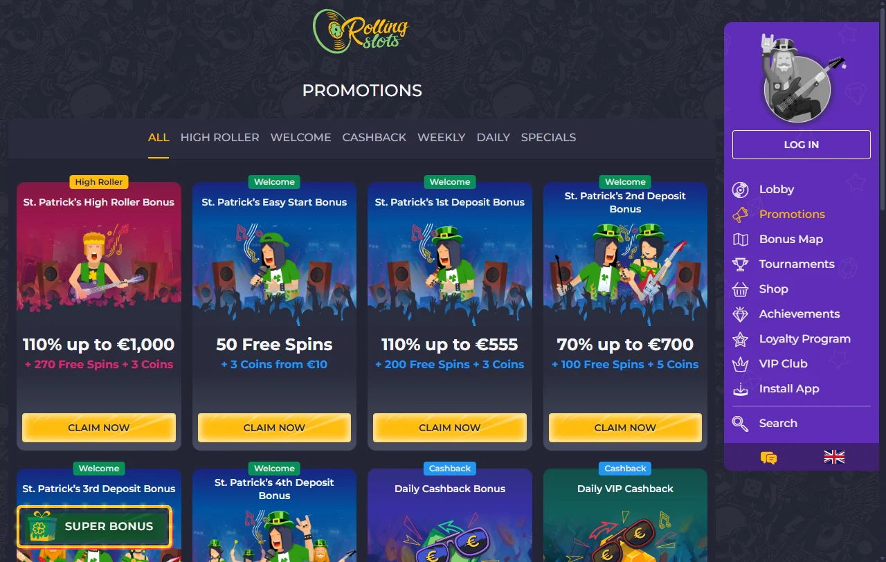 Rolling Slots Casino juegos y proveedores destacados