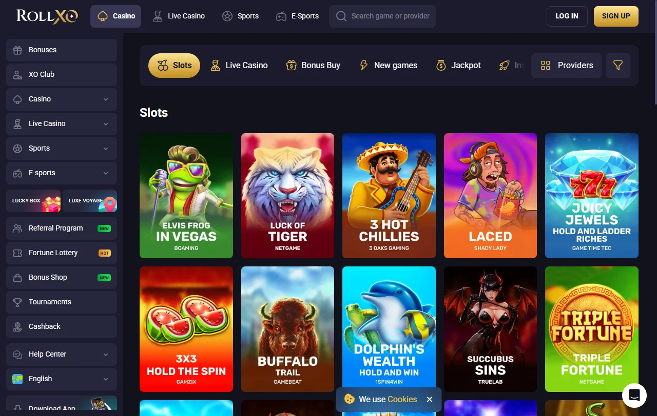 RollXo Casino catálogo de juegos y proveedores destacados