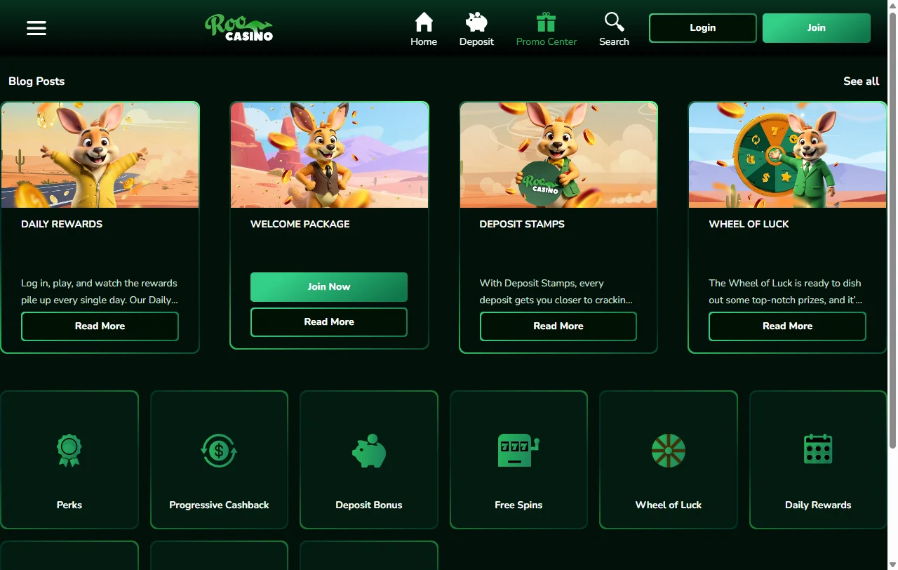 Roo Casino con slots, mesas en vivo y proveedores