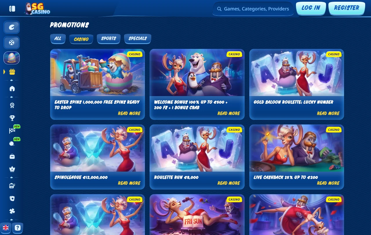 SG Casino catálogo de juegos con slots, live casino y proveedores