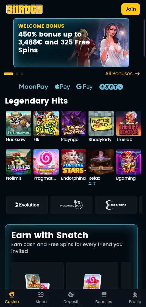 Snatch Casino experiencia móvil adaptable para jugar desde Perú
