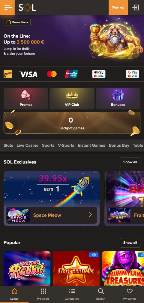 Acceso móvil a Sol Casino desde smartphone y navegador