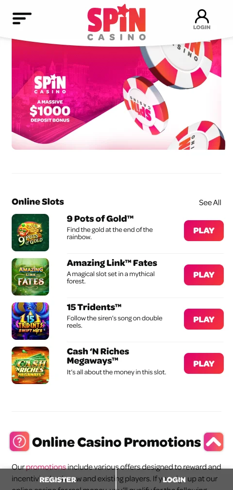 Experiencia móvil de Spin Casino en teléfonos