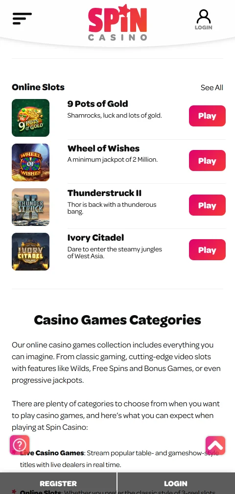 Depósitos y retiros disponibles en Spin Casino
