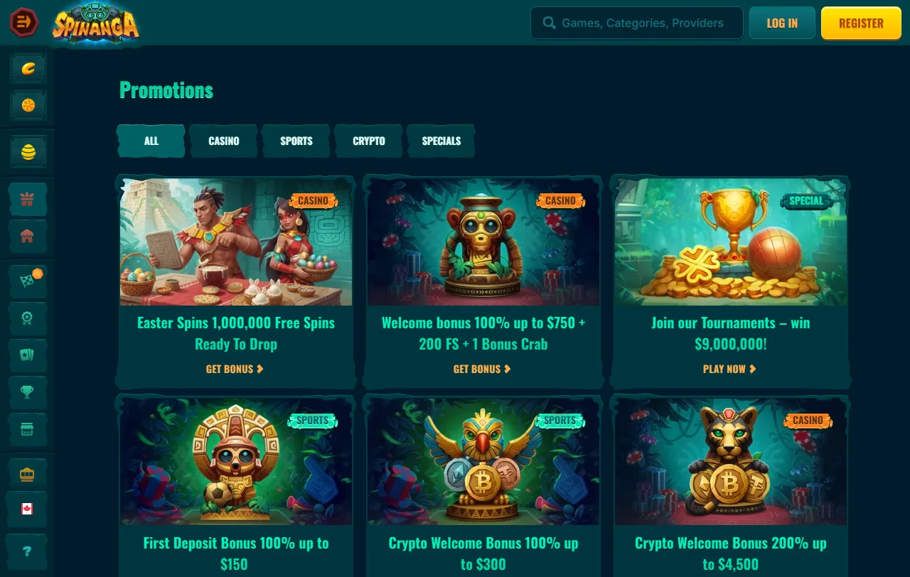 Spinanga Casino con tragamonedas, mesas en vivo y variedad de juegos