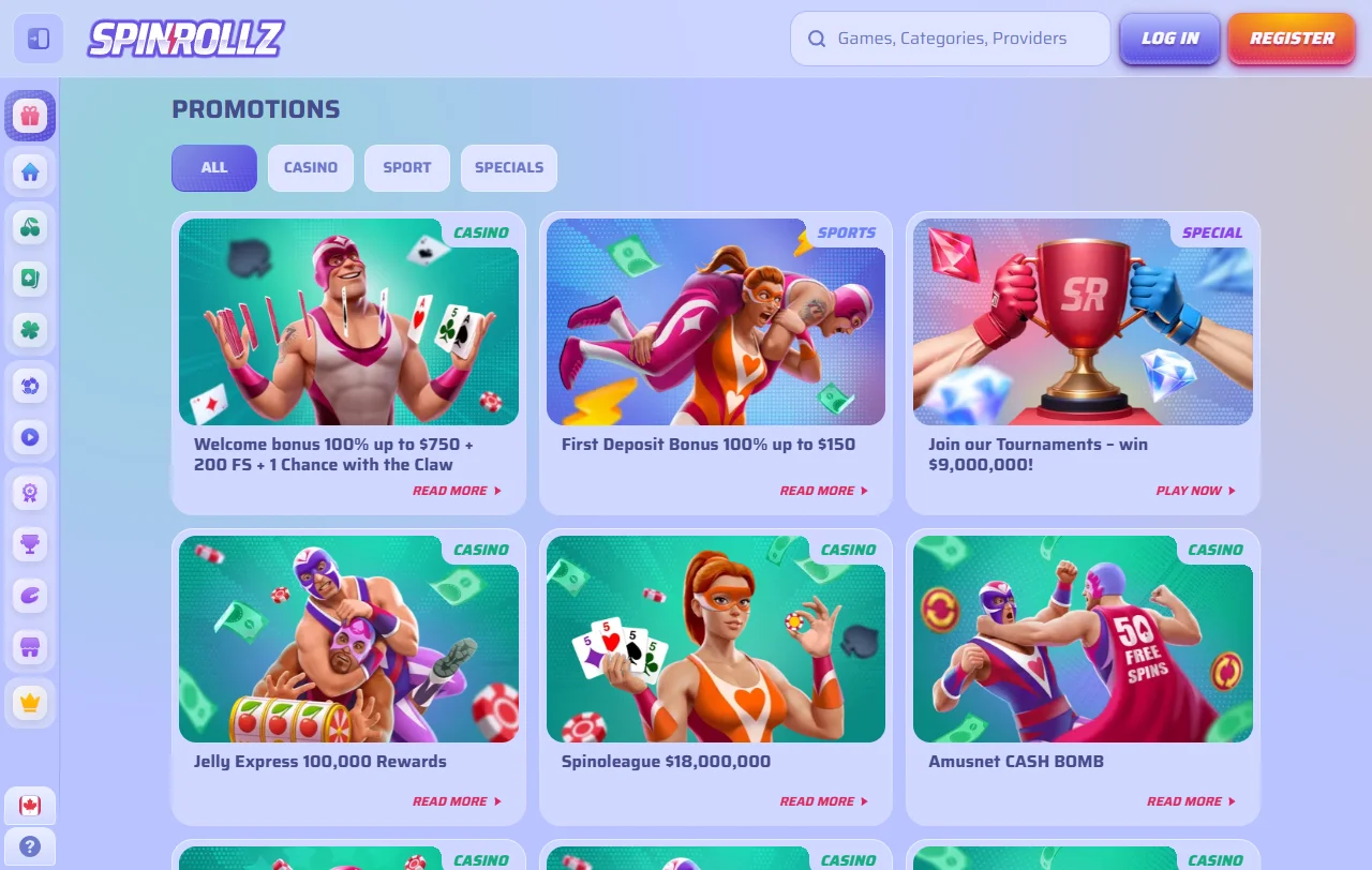 SpinRollz Casino catálogo de juegos y proveedores destacados