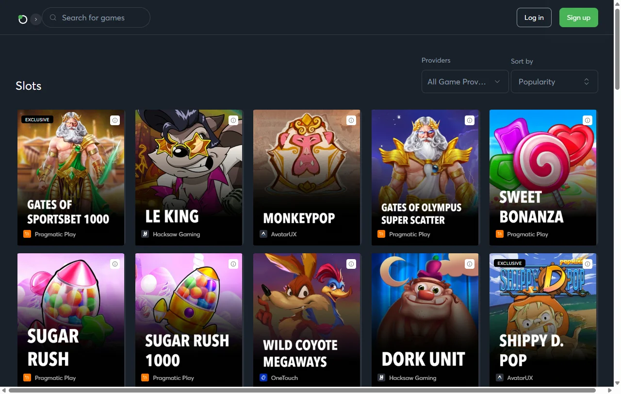 Oferta de juegos y proveedores en Sportsbet.io Casino