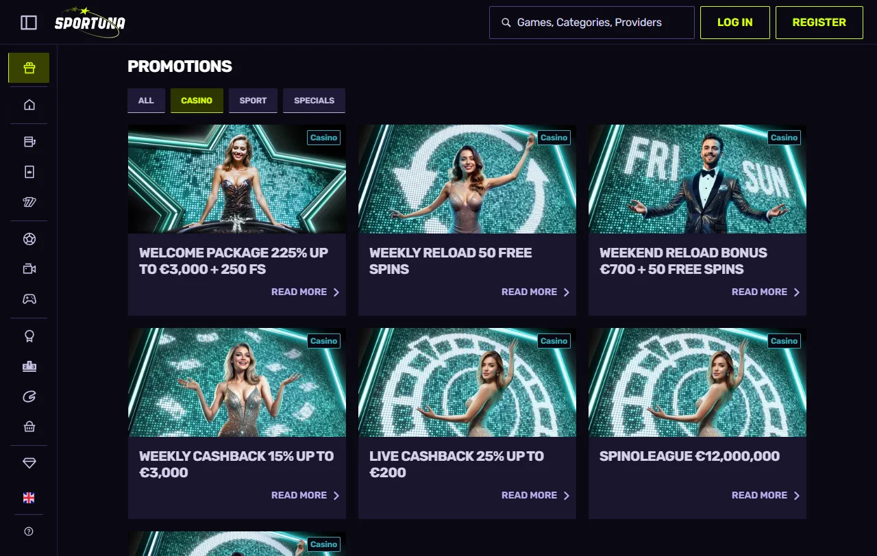 Juegos y tragamonedas destacados en Sportuna Casino
