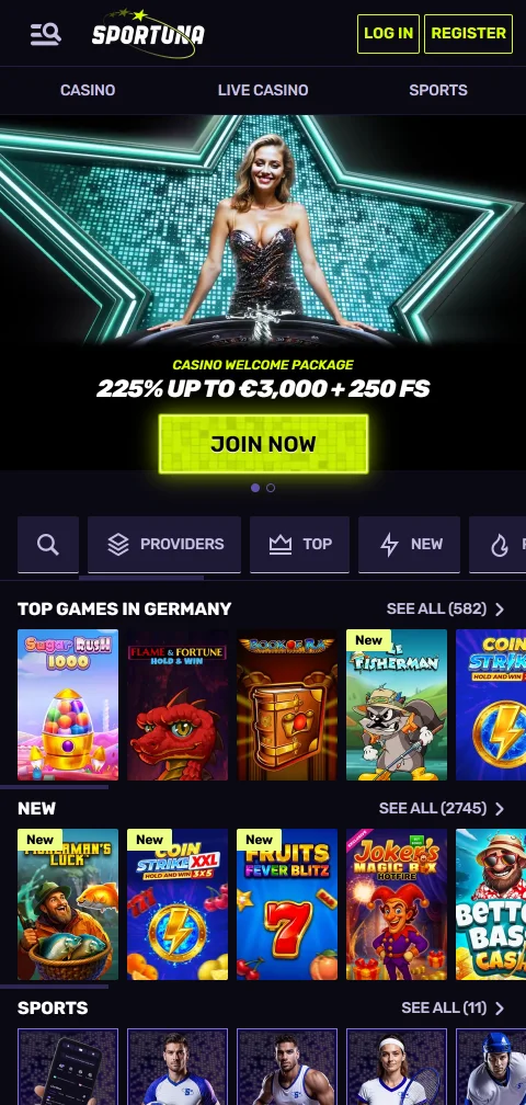 Acceso móvil a Sportuna Casino desde Perú