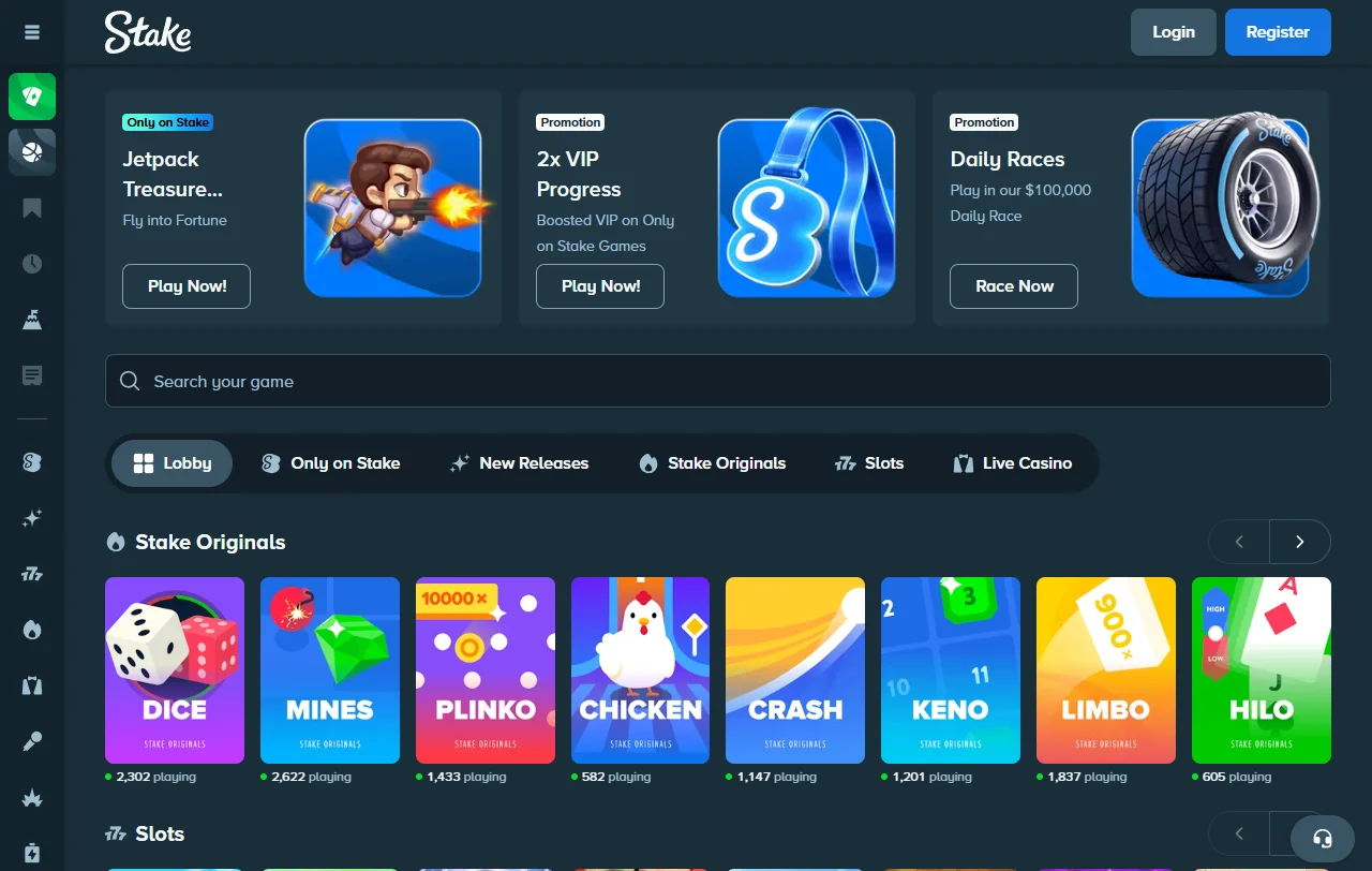 Stake Casino juegos en vivo, tragamonedas y proveedores reconocidos