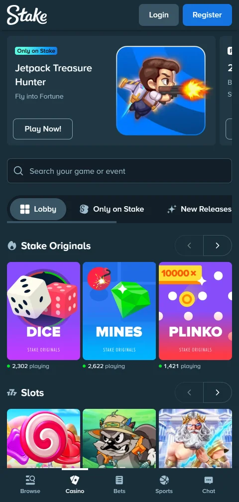 Stake Casino depósitos, retiros y métodos de pago disponibles