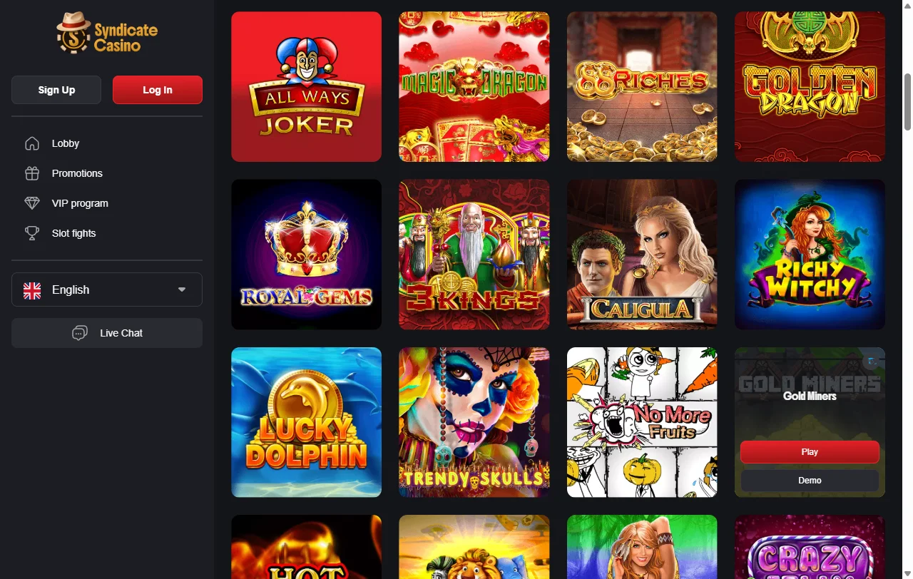 Syndicate Casino juegos y proveedores destacados en la biblioteca