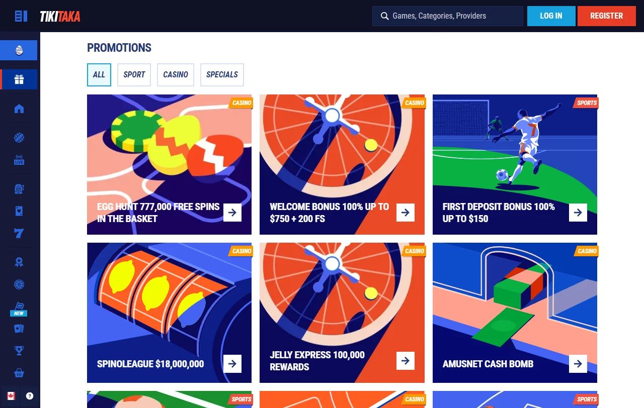 Bonos y promociones revisados en TikiTaka Casino