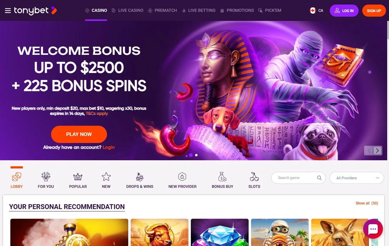Oferta de juegos y proveedores en Tonybet Casino