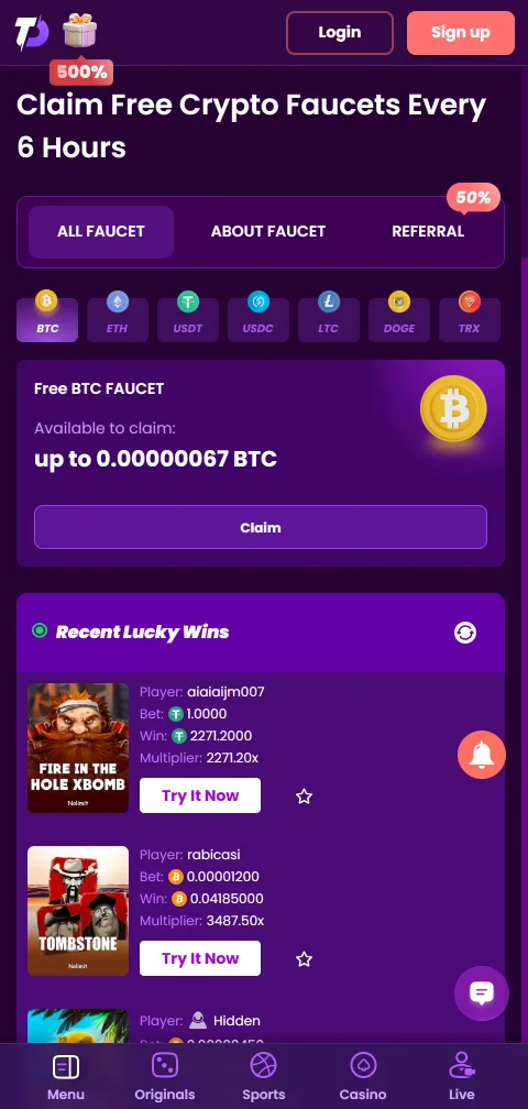 Trust Dice Casino con depósitos y retiros disponibles