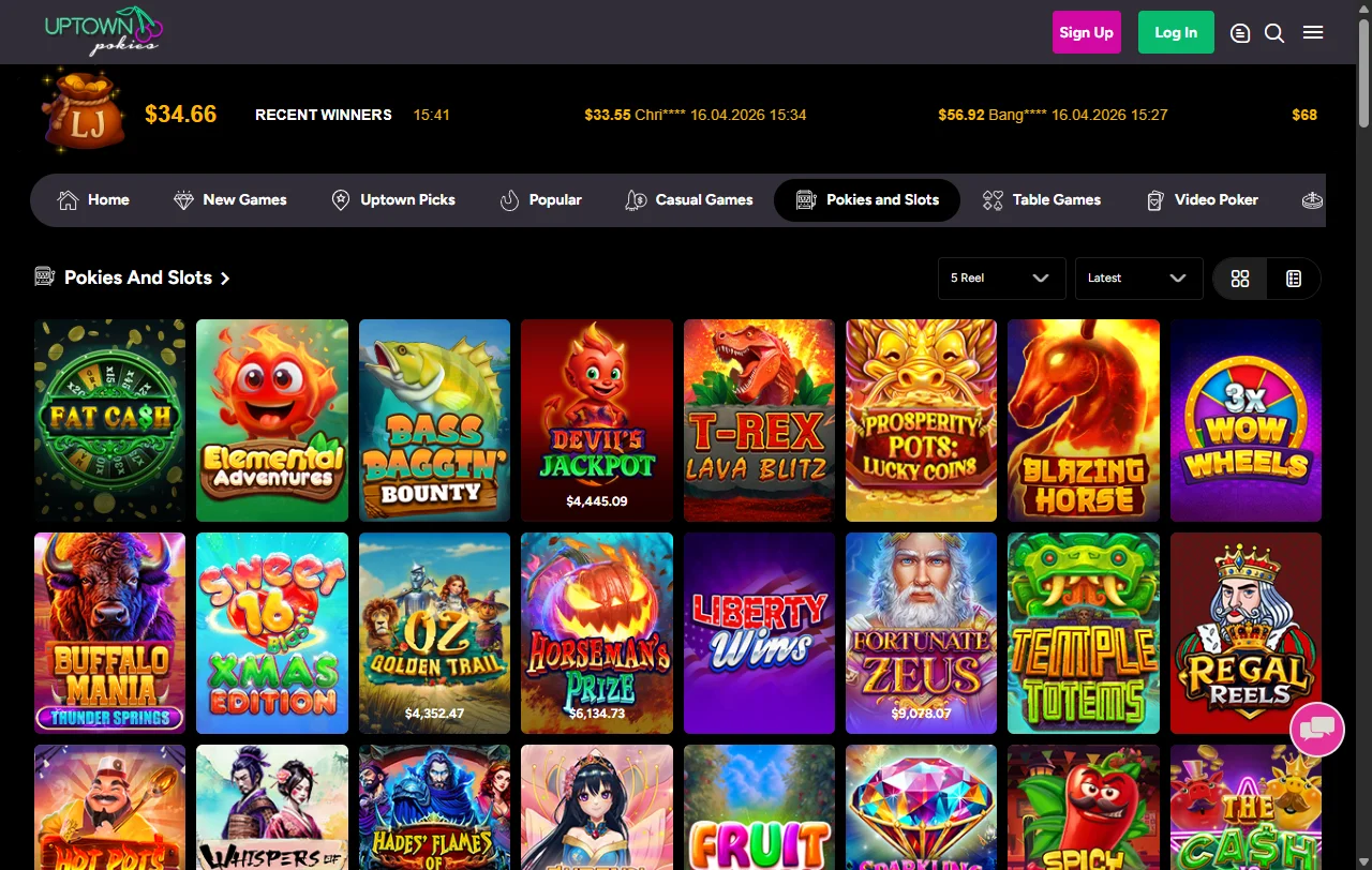 Uptown Pokies Casino catálogo de juegos y proveedores