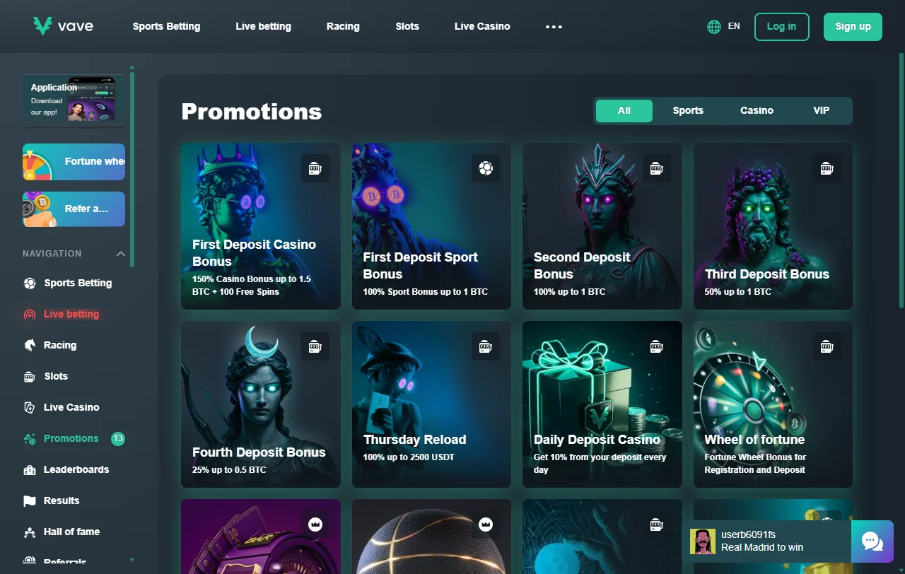 Vave Casino juegos y proveedores disponibles