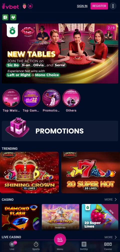 Experiencia móvil de Vbet Casino para jugar desde Perú