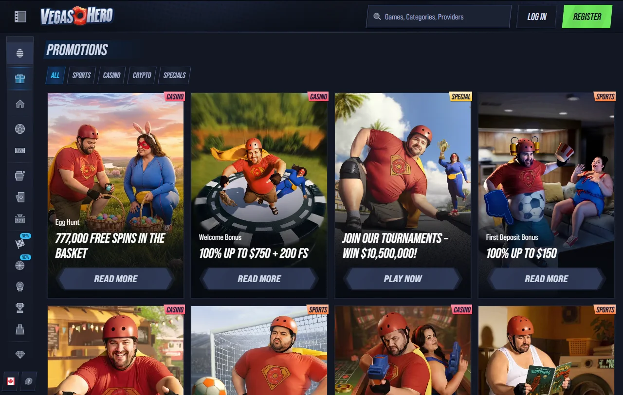 Vegas Hero Casino juegos y tragamonedas en una oferta amplia