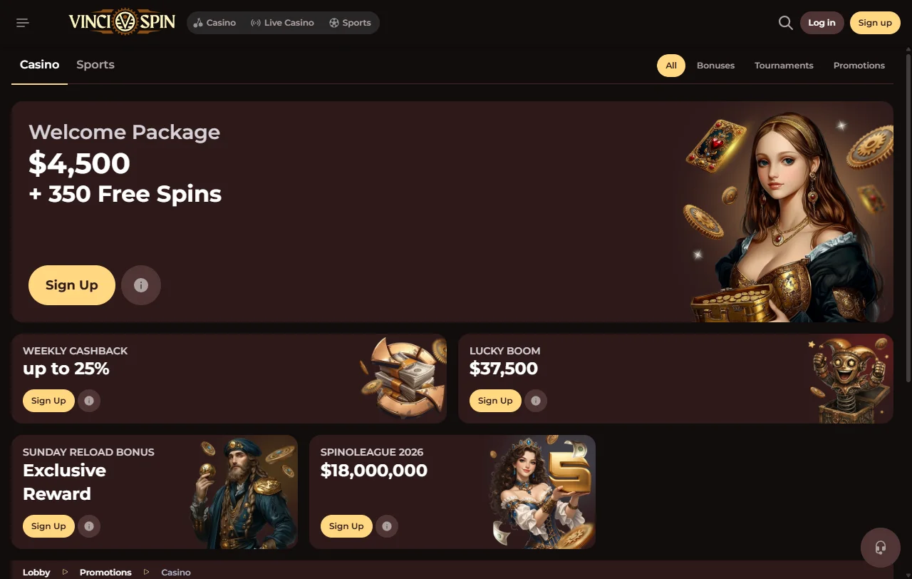 VinciSpin Casino juegos online, slots y mesas para Perú