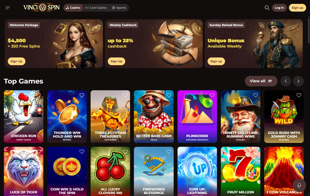 VinciSpin Casino bonos de bienvenida y promociones para nuevos usuarios